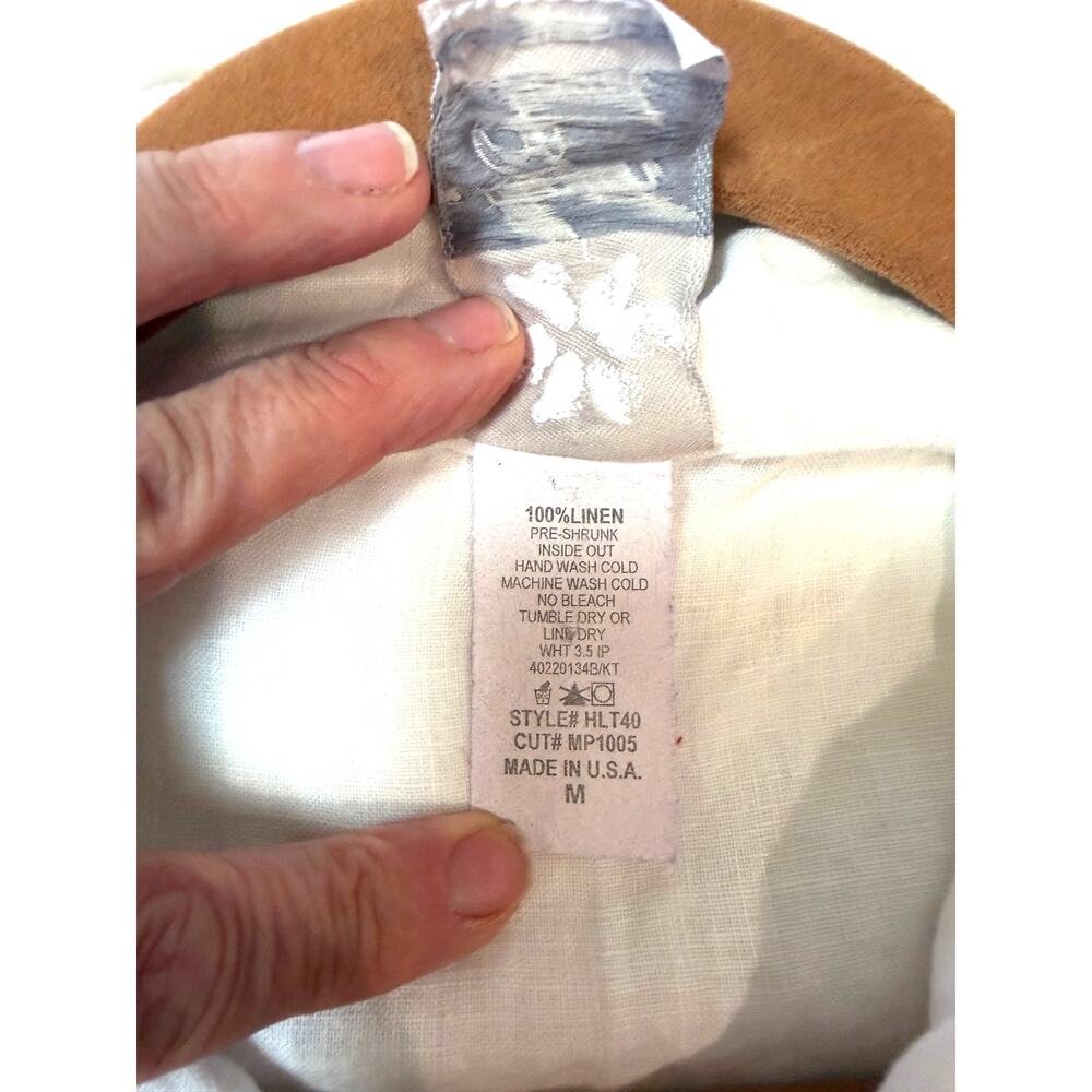 Vtg 90s Match Point 100% linen sleeveless button down shirt white M cottagecore - Picture 4 of 8